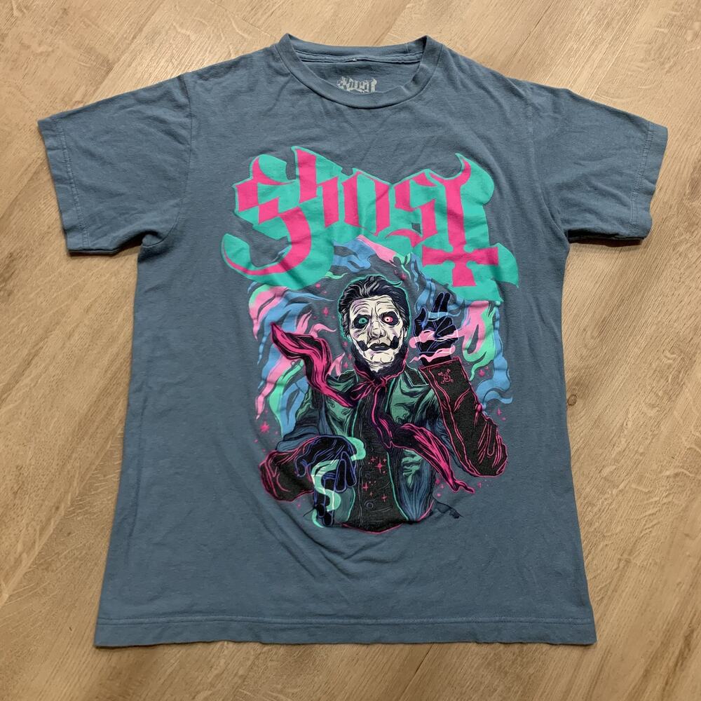 Ghost Band Tee Papa Emeritus Vapors Logo T-Shirt Women's Medium M Blue Rock Goth